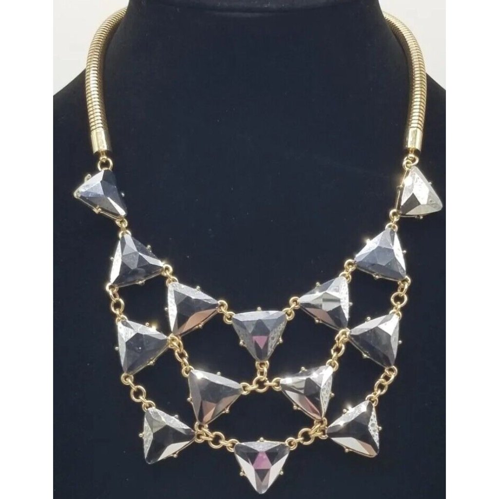 Natasha Couture Rhinestone Gold Tone Triangle Statement Collar Necklace